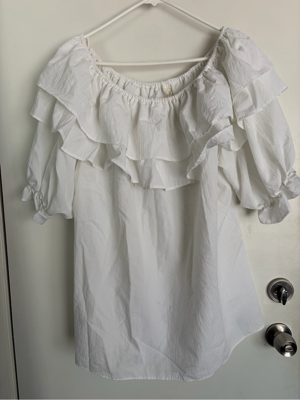 White Off-Shoulder Ruffled Women’s Top